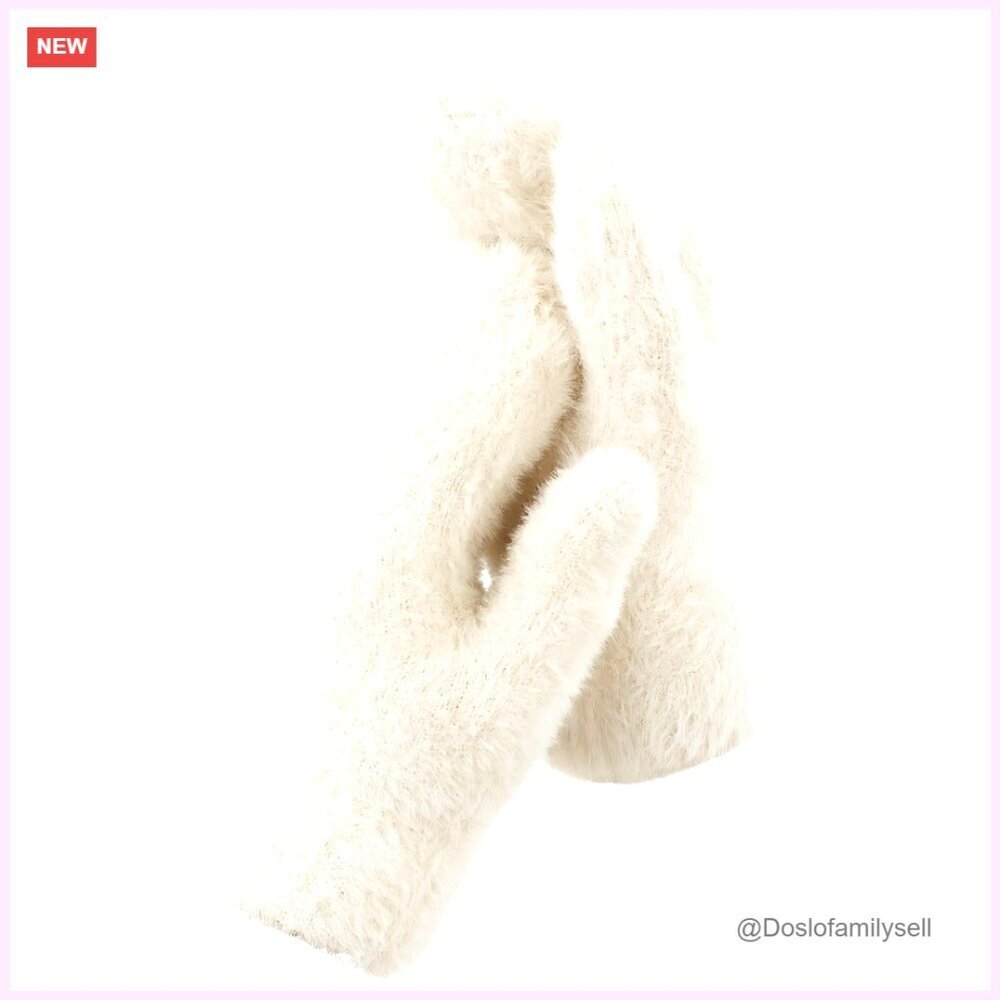 Women's Faux Rabbit Fur Knitted Mittens - Thick Warm Cold Weather Gloves
